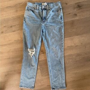 Madewell Light Blue Straight-Leg Jeans with Knee Distress